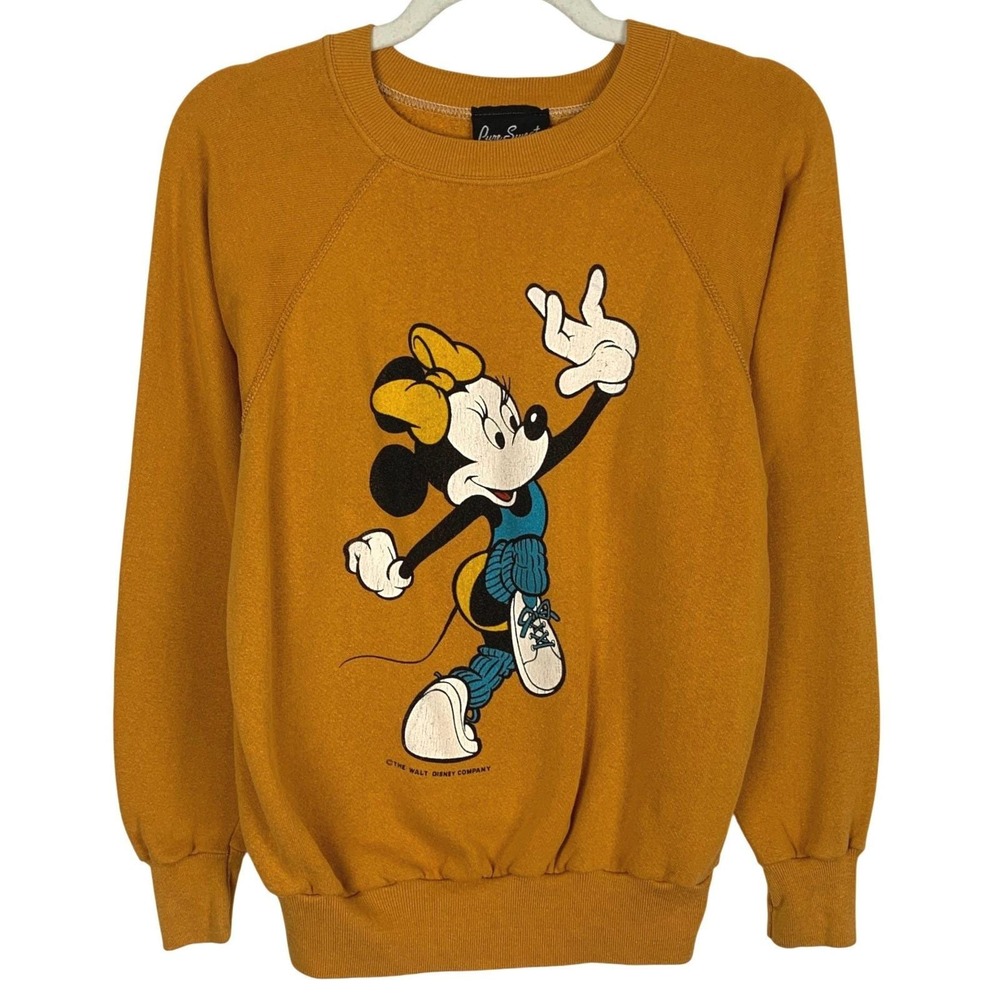 VTG Pure Sweat Minnie Mouse Graphic Sweatshirt Sz M Mustard Ochre USA